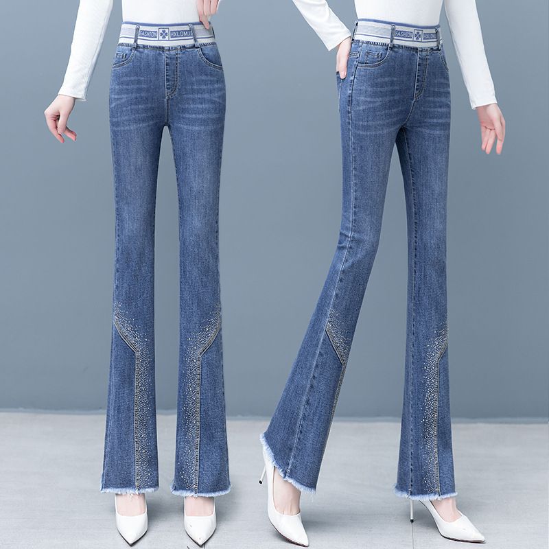 High-waisted Denim Micro-pull Pants Women's Spring 2025 New Fashion Fringed Polished Pants, Thin And High Flared Pants_ecoleips.com