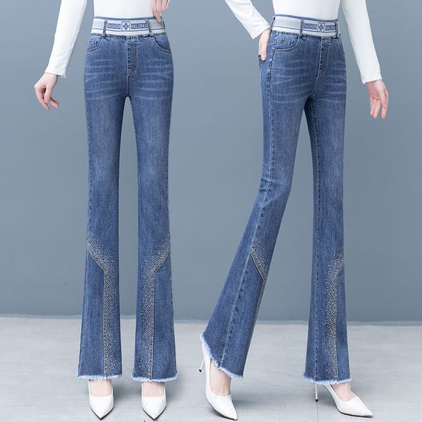 High-waisted Denim Micro-pull Pants Women's Spring 2025 New Fashion Fringed Polished Pants, Thin And High Flared Pants_ecoleips.com
