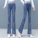High-waisted Denim Micro-pull Pants Women's Spring 2025 New Fashion Fringed Polished Pants, Thin And High Flared Pants_ecoleips.com