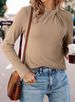 K Solid Color Brushed Cross-neck Ruffled Long-sleeve Slim-fit Camisole_ecoleips.com