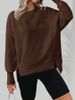 Women's Clothing Oversized Split Hem Crewneck Sweatshirt - Long Sleeve Casual Pullover With Drop Shoulder For Streetwear (Grey, Navy, Khaki, Black)_ecoleips.com