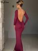 Hugcitar Spring Elegant Long Sleeve Backless Solid Cuched Sexy Slim Maxi Prom Dress Women Clothes Evening Party Birthday Club_ecoleips.com