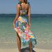 Women's Clothing Color Blocked Floral Print Floral Print Swim Dress 3-Piece Set – Sheer Cover-Up & Adjustable Straps (2 Elegant Colors)_ecoleips.com