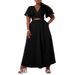 N8078 Women's Fashion 2025 Spring/Summer New Solid Color Bell Sleeve V-neck Split Two-piece Set_ecoleips.com