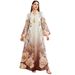 Muslim Dress Women Elegant Printed Maxi Dress – Floral Embroidery Long Sleeve Abaya, Lightweight Polyester, Modest & Stylish For Everyday Wear_ecoleips.com
