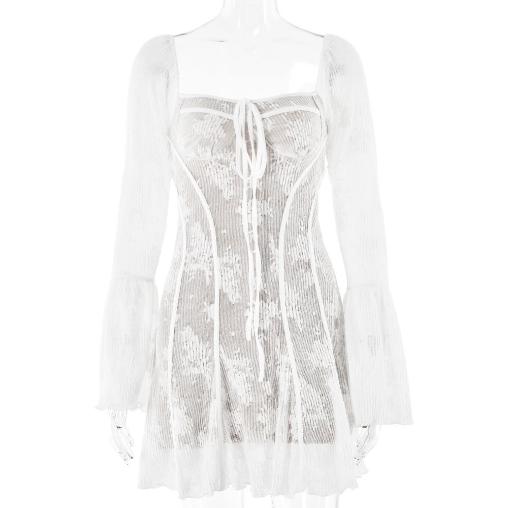 Women's Clothing Ins Lace New Trumpet Sleeve Tube Top Dress Sexy Hot Girl Casual Backpack Hip Short Skirt_ecoleips.com