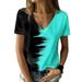 Aria Basics Aria Basics 2022 Summer European American Plus Size Clothing, Color-Block Top, New V-Neck Short-Sleeve Women's T-Shirt For_ecoleips.com