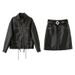Women's Fashion Casual 2025 Autumn New Versatile PU Leather Jacket And Skirt Two-Piece Set ZH1109_ecoleips.com
