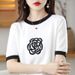 Women's Clothing Women's Fashion Color Block Round Neck Camellia T-Shirt Short Sleeve Loose Fit Slimming Wool Knit Top For Summer_ecoleips.com