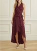 Freeacy Women's Solid Color Halter Wrap High-Low Midi Dress 2026 Summer Elegant Office Dress For Office Ladies Pleated Dresses_ecoleips.com