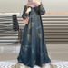 In Stock Cross-Border New Printed Middle Eastern Muslim Malay Full Sleeve Round Neck Robe Long Dress Factory Wholesale_ecoleips.com