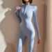 K Women's Fitted Gym Training Dance Zippered Long Sleeve Sensual Yoga Bodysuit_ecoleips.com