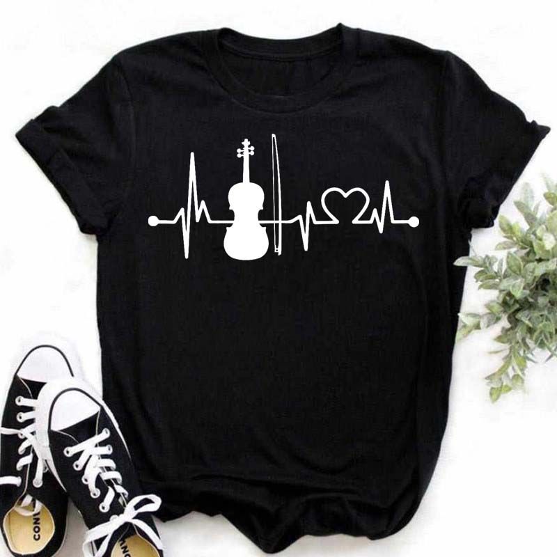 New Harajuku Funny Music Note Art T Shirt Fashion Women T Shirt Music Tops Short Sleeves Black T-shirt Ladies Casual Tees Top_ecoleips.com