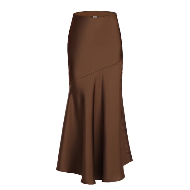 Women's High Waist Stretch Satin Pencil Skirt - Elegant Bodycon Midi Skirt With Elastic Waistband, Slim Fit For Work & Evening_ecoleips.com