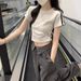 2026 Summer New Korean Version Round Neck Slim Shoulder Bar Strip Thin Versatile Short-sleeved T-shirt Women's Top_ecoleips.com