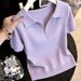 Women's Summer Slimming Knitted Polo Shirt Solid Color Loose Fit Base Top For Commuting And Outerwear Popular Style_ecoleips.com