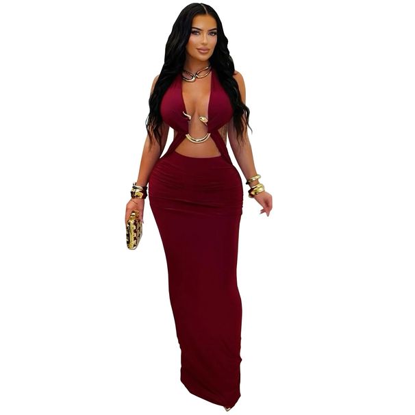 Sleek Bodycon Dress With Back Cutout & Metal Accents – Stretchy Milk Silk Satin (S-XXL, Black/Burgundy, Sleeveless Wrap Mini For Evening & Office)_ecoleips.com