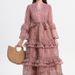 Elegant French Style Bell Sleeve Hollowed Out Lace Patchwork Cake Dress For Women Slim Waist Long Dress_ecoleips.com