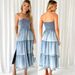 Women's Clothing Summer Ladies Elegant Hem Spliced Side Slit Tube Top Cake Denim Long Skirt_ecoleips.com