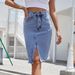 Women’s Clothing high waist medium and long hip wrapped split denim skirt_ecoleips.com