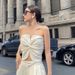 European And American Style Women's Summer Fashion Short Bow Slim Sleeveless Twisted One Shoulder Strapless Top_ecoleips.com