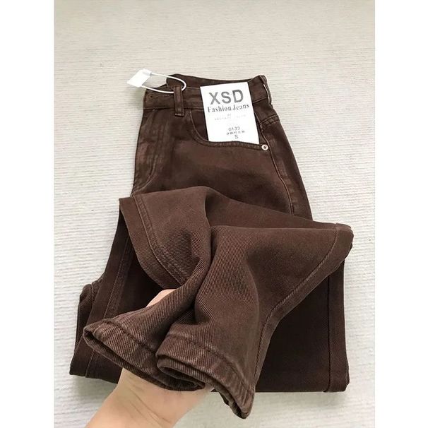 American Retro Coffee Color Narrow Version Straight Jeans Women's Autumn And Winter New High Waist Loose And Thin Casual Wide-leg Trousers_ecoleips.com