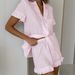 Pink Embossed Jacquard Cotton Short Sleeve Shorts Ruffle Pajama Set European And American Autumn New Home Wear For_ecoleips.com
