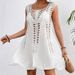 Women's Clothing Fashion Holiday Hand Crocheted Solid Color Stitching Dress Sunscreen Sexy Mid Length Beach Cover Up Dress_ecoleips.com