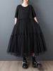 Mesh Patchwork Black Vintage Dresses For Women 2025 Summer New Short Sleeve Casual Loose Long Dress Fashion Elegant Clothing_ecoleips.com