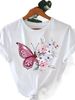 European And American Cross-border Foreign Trade Women's Floral Butterfly Round-neck Printed Short-sleeve T-shirt Top_ecoleips.com