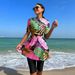 Muslim Swimsuit Women's Floral Chain Bikini Top Quick Dry Short Sleeve Swimming Suit Beachwear Sexy Tight High Elasticity_ecoleips.com