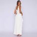 European And American Cross-border Women's Clothing 2025 Summer New Fashion V-neck Strap Ruffle Slit Slim-fit Dress_ecoleips.com
