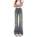 Vintage Distressed Non-tight-fitting Flared Jeans Women, Autumn And Winter, Fleece-lined, Plus Size, Slimming For_ecoleips.com