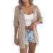 Solid Color Hollow Middle Sleeve Knitted Sweater Vacation Cardigan Women's Clothing_ecoleips.com