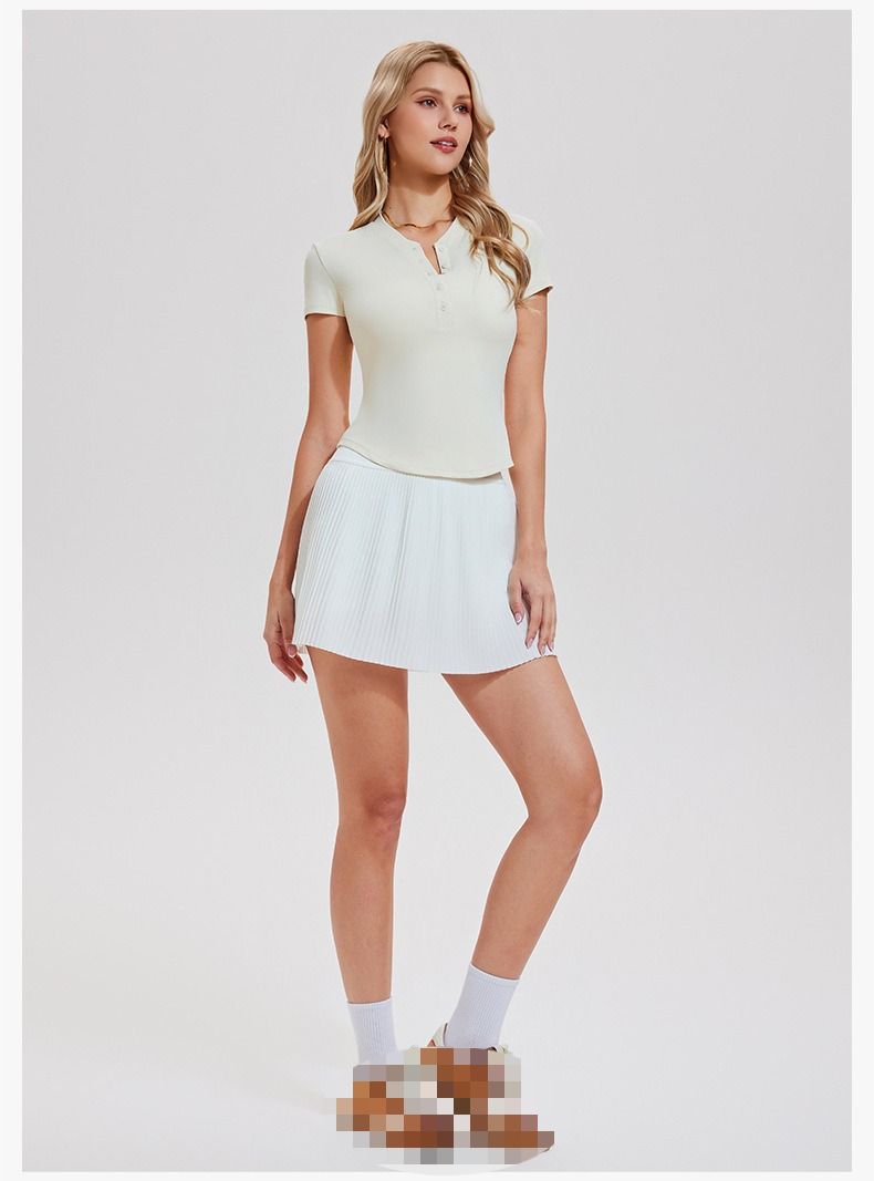 Tennis Suit Women's Summer Henry Collar Short-sleeved Top A-shaped Pleated Short Skirt Anti-light Sports Suit_ecoleips.com