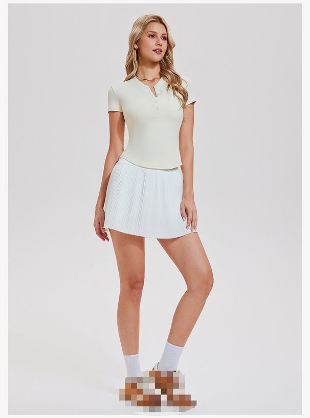 Tennis Suit Women's Summer Henry Collar Short-sleeved Top A-shaped Pleated Short Skirt Anti-light Sports Suit_ecoleips.com