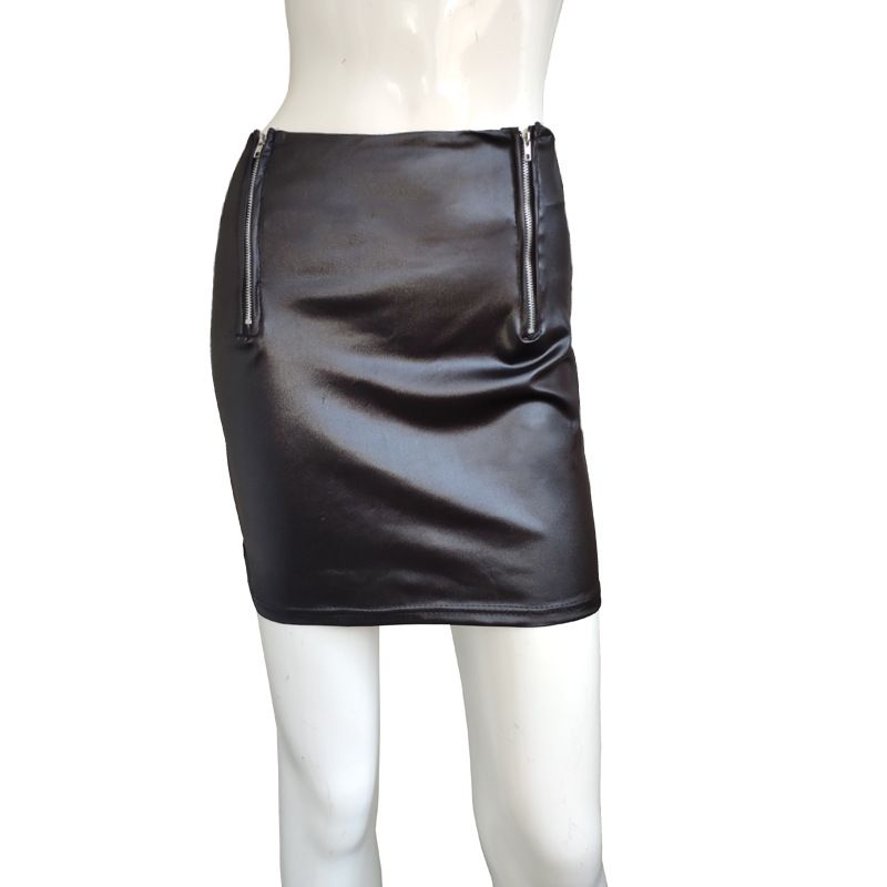 2025 Summer New Short A-line Leather Half Zipper Women's Bodycon Pencil Skirt_ecoleips.com