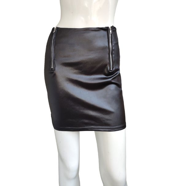 2025 Summer New Short A-line Leather Half Zipper Women's Bodycon Pencil Skirt_ecoleips.com