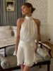 Tossy White Summer Chiffon Mini Dress Backless Lace-Up High Waist Sexy Patchwork Party Dress Clothes Women's Floral Halter Dress_ecoleips.com
