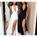 Women's Clothing Halter Neck V Neck Strap Backless Slit Dress Temperament Long Skirt_ecoleips.com