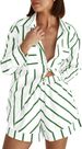 Women's Clothing Fashion Casual Striped Contrast Color Stitching Print Open Collar Shirt Shorts Suit_ecoleips.com