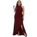 New Solid Color European American Style Slit Fashion Round-neck Long Dress For Cross-border And_ecoleips.com