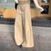 American Brown Waistband Patchwork Plaid Casual For Women In Autumn Winter, With A Lazy Design And Loose Wide Leg Pants_ecoleips.com