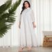 Middle Eastern Cross-border Plus-size Long-sleeve Textured Solid Color Puff-sleeve Collared Arabic Islamic Casual Dress_ecoleips.com