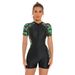 Aria Basics European And American One-piece Swimsuit With Zipper, Short-sleeve Sports Swimsuit, Sun-protective Surfing Suit, Women's_ecoleips.com