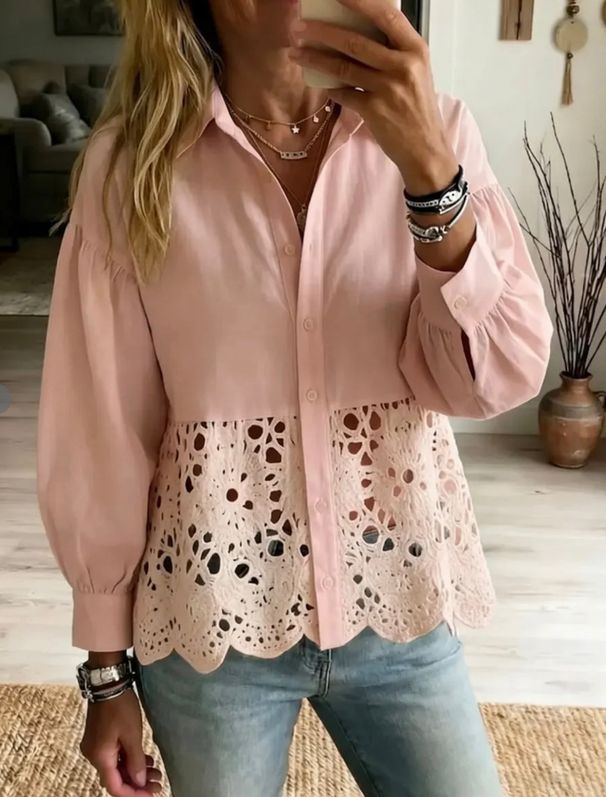 Women's Hollowed Out Hem Shirt New Clothing For Markets_ecoleips.com