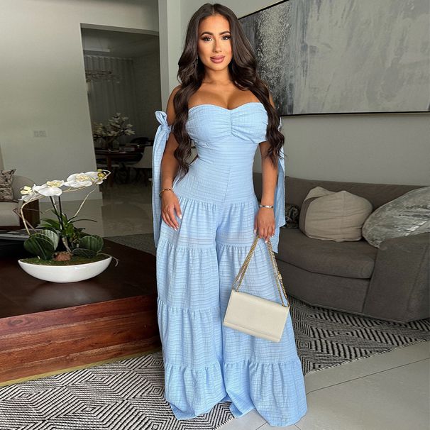 Women's Clothing One Shoulder Tube Top Solid Color Loose Wide Leg Pants Women's Trousers_ecoleips.com