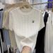 Women's Embroidered Cable Knit Short Sleeve Top Summer 2026 round Neck Versatile Youthful Stylish New Arrival_ecoleips.com