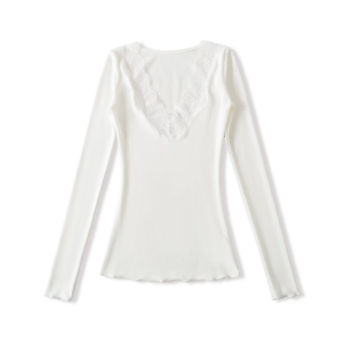 Women's European American Style Lace Patchwork T-Shirt V Neck Long Sleeve Slim Fit Base Layer Top For Sexy Girls_ecoleips.com