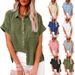 2025 European And American Spring And Summer New Hot Selling Tops Cotton And Linen Pocket Short Sleeved Shirts T Shirts For Women_ecoleips.com